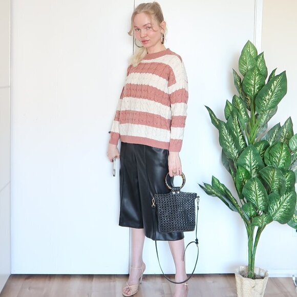 Mango Peach & White Cable Knit Chunky Sweater - Picture 13 of 13